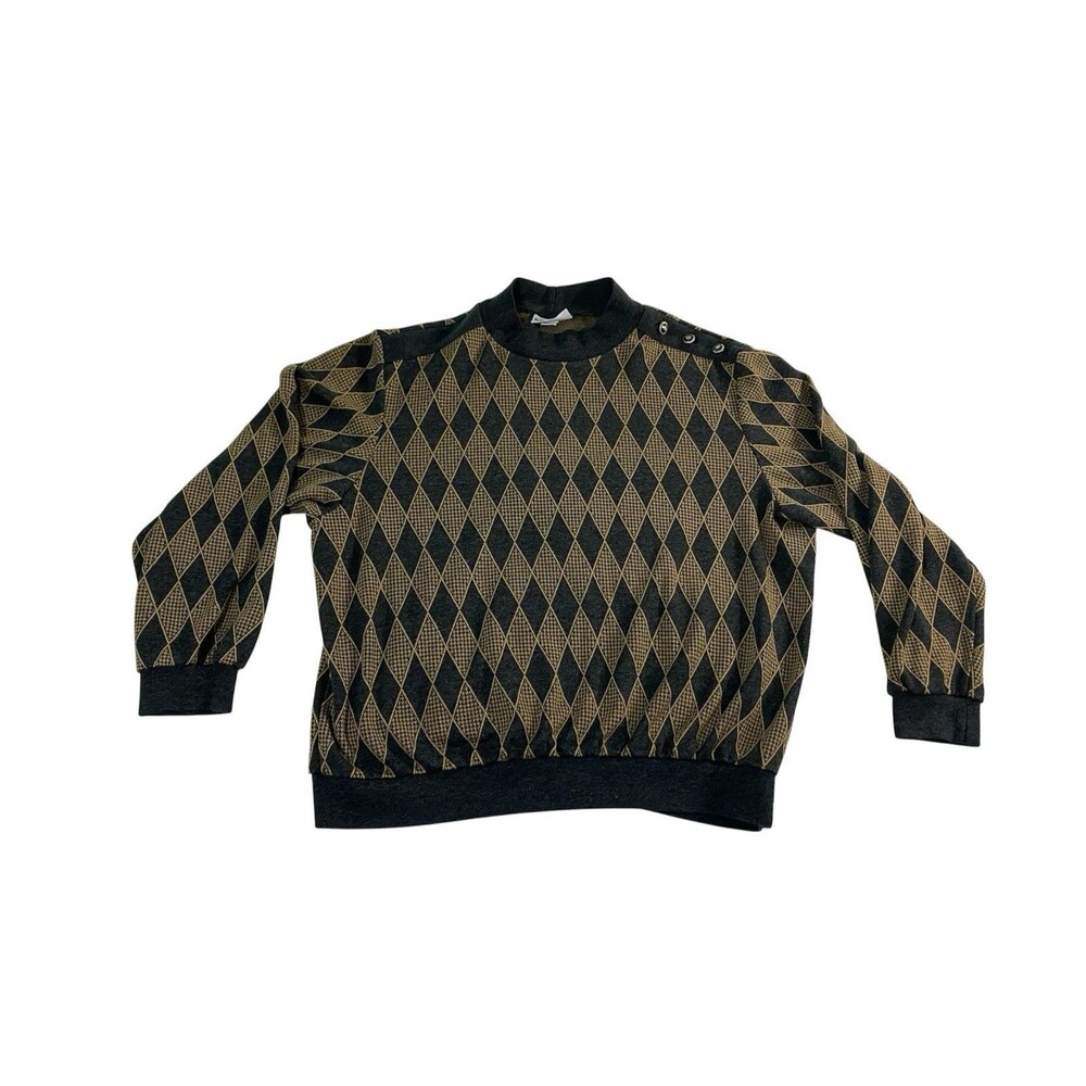 VTG 90s Alfred Dunner XL Knit Sweater Black Tan Argyle Diamond Pattern USA Made - Picture 4 of 12